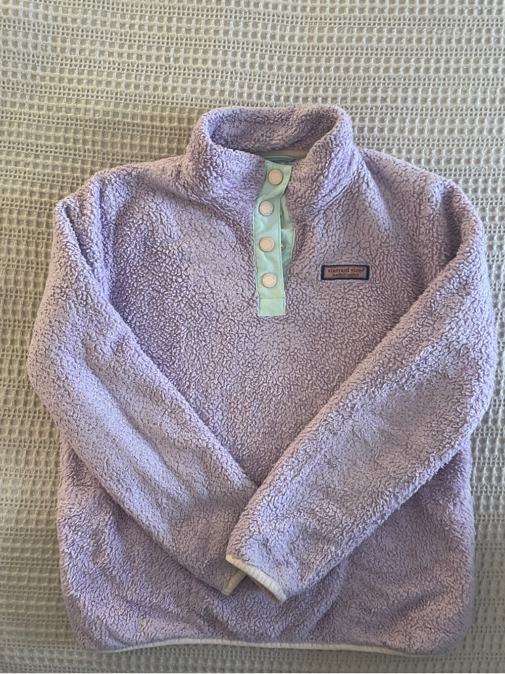 Vineyard Vines Lavender Sherpa Pullover with Mint Snap Placket